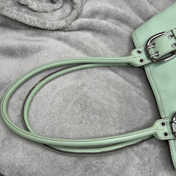 Clarks Mint Green Double Buckle Pebble Leather Shoulder Bag - Picture 11 of 11